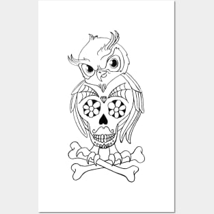 Sugar Skull Owl and Crossbones Posters and Art